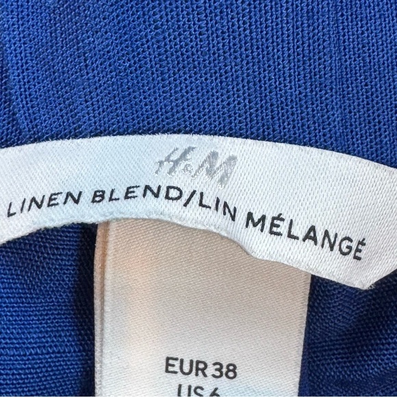 H&M Blue High Waist Linen Blend Shorts - Picture 3 of 4